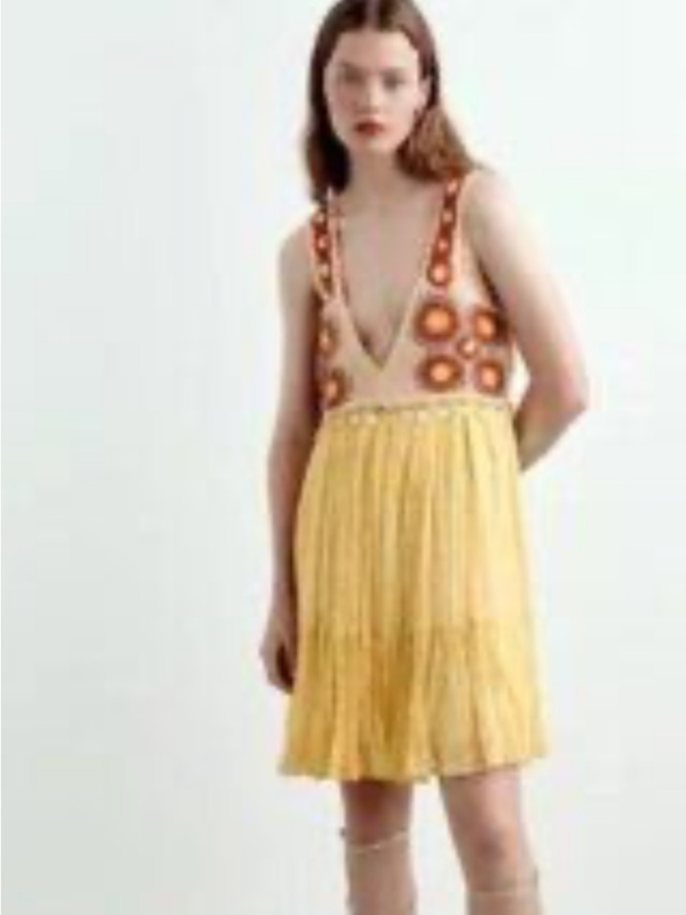 Zara  Crochet Beaded Yellow Backless Mini Dress Size Small New Without Tags